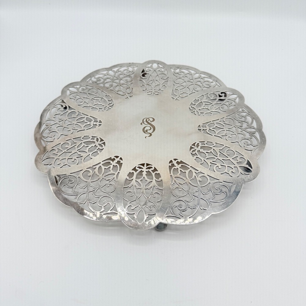 Vintage International Silver Co Pierced Footed Trivet Monogrammed 10.5"